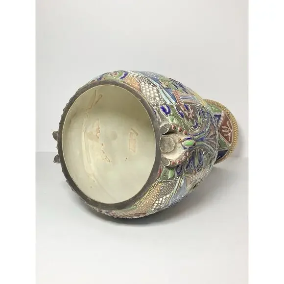 Japanese Meiji Period Satsuma-Style Moriage Ceramic Open Vessel, Scholars 13.5”
